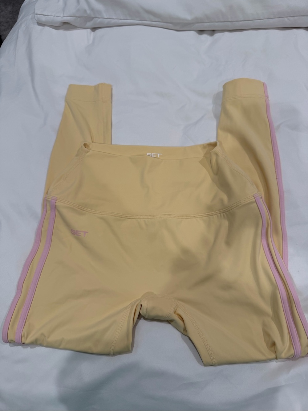 SET Active Yellow High-Waist Leggings with Pink Side Stripes